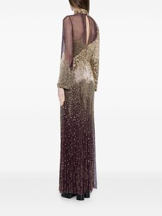 Luxury Long Sleeve Festive Evening Dress, Gold Embellished Long Sleeve Sequin Dress, Luxury Long Sleeve Sequin Gown, Elegant Long Sleeve Gown With Contrast Sequin, Elegant Hand Embellished Sequin Dress For Formal Events, Elegant Hand Embellished Sequin Dress For Formal Occasions, Luxury Long Sleeve Sequin Dress For Formal Occasions, Festive Long Sleeve Evening Dress With Contrast Sequin, Elegant Purple Sequin Evening Dress