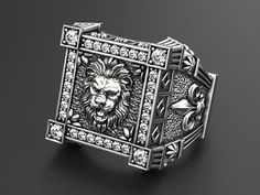 Unique Mens Lion Head and Heraldic Lilies Biker Ring In 925 Sterling Silver Lion Face Ring Lion Head Ring Gift For Him Mens Hip Hop Jewelry JEWELRY INFORMATION: * Metal: Sterling Silver * Metal Purity: 925 * Metal Finish : Oxidized STONE INFORMATION: ⭐️ Stone Shape: Round ⭐️ Stone Colour: White ⭐️ Stone: Cubic Zirconia CONTACT US IF YOU NEED ANY OF OUR SERVICE: 1) Ring Resizing; 2) Metal Change(10k/14k/18k White/Yellow/Rose Gold) 3) Engraving; 4) Custom make your own designed ring; 5) Free Gift Biker Rings Mens, Lion Jewelry, Groom Ring, Face Ring, Lion Ring, 3d Jewelry, Lion Face, Biker Rings, Head Ring