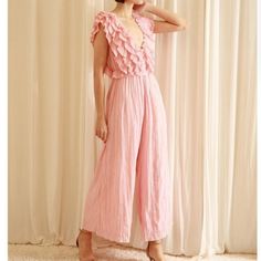 Questions? Leave A Comment Below! Smoke And Pet Free Chic Summer Jumpsuits And Rompers With Ruffles, Summer V-neck Ruffled Jumpsuits And Rompers, V-neck Ruffled Jumpsuits And Rompers For Spring, Elegant Spring Jumpsuits And Rompers With Ruffles, Chic Pink Ruffled Jumpsuits And Rompers, Chic Pink Jumpsuits And Rompers With Ruffles, Fitted Ruffled Jumpsuits And Rompers For Brunch, Fitted Ruffled Jumpsuit For Brunch, Casual Pink Ruffled Jumpsuits And Rompers