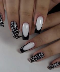 Black Nails With Leopard Design, Nail Leopard Design, Black Leopard Nails, Business Nails, Gel Toe Nails, Lilac Nails, Dope Nail Designs, Leopard Nails