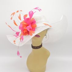 "✿*. About Shipping.*✿ All the hats will be shipped out from Rockville, MD 20854 via UPS GROUND (1-5 business days) or USPS Priority mail (2-4 business days) if their shipping fee is much the same. The overnight and other shipping service are also available. Please contact me first if you want it, I will check the price and delivery time for you. Pick up is available! If you are very urgent, please order your hats early and save money! Key Features: This hat is made of 100% high quality Sinamay Formal White Sun Hat For Summer, White Curved Brim Sun Hat For Wedding, White Wide Brim Sun Hat For Wedding, White Wedding Sun Hat With Curved Brim, White Flat Brim Hat For Kentucky Derby, Whimsical White Hat For Parties, White Flat Brim Sun Hat For Wedding, White Brimmed Hat For Kentucky Derby, Floral Kentucky Derby Hats With Handmade Flowers