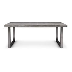 a concrete table with metal legs on an isolated white background, viewed from the front