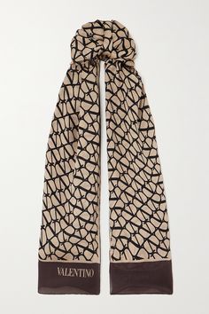 Valentino Garavani's scarf is printed all-over with the label's iconic 'Toile Iconographe' motif. It's made from smooth silk and has a generous shape that looks equally chic draped over your shoulders or knotted around your neck. Bridal Garden Party, Neutral Silk, Valentino Silk, Exclusive Shoes, Printed Silk Scarf, Striped Scarves, Printed Silk, Neck Scarves, Everyday Wardrobe