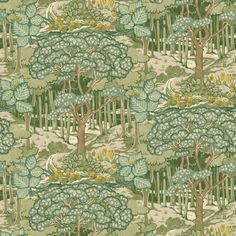 a wallpaper with trees and bushes on it