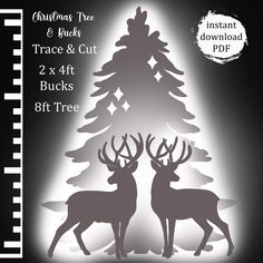 christmas tree and two deer silhouettes cut out from paper with text underneath that reads, instant