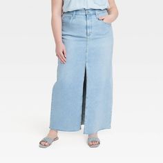 Women's High-Rise Denim Maxi Skirt - Universal Thread™ Light Wash 17 High Rise Stretch Cotton Skirt, High Waist Relaxed Fit Cotton Denim Skirt, Stretch High Rise Cotton Skirt, High Rise Medium Wash Cotton Skirt, High Rise Cotton Skirt In Medium Wash, Full-length Denim Cotton Skirt For Summer, Full Length Cotton Denim Skirt For Summer, Full Length Denim Skirt For Summer, High Rise Stretch Cotton Denim Skirt