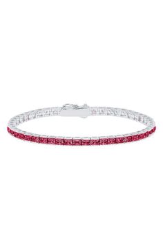 "Find CRISLU Tennis Bracelet on Editorialist. Colorful gems and cubic zirconia are hand set along the circumference of this slim-but-striking tennis bracelet. 7\" length; 1/8\" width Total stone weight: 9.75ct. Hypoallergenic Sterling silver/platinum plate/emerald, ruby or sapphire/cubic zirconia Imported" Tennis Bracelet, Cubic Zirconia, Ruby, Emerald, Platinum, Sapphire, Gems, Sterling Silver, Luxury Fashion