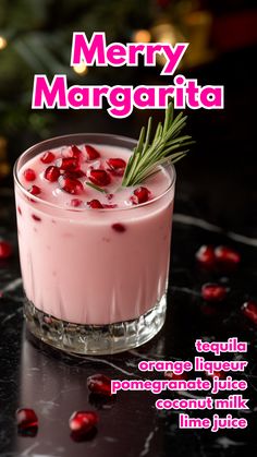 merry margarita with pomegranate and rosemary garnish