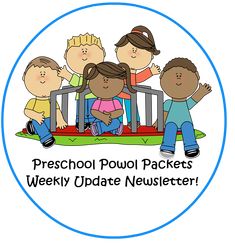 a group of children sitting in front of a fence with the words preschool pool packets weekly update newsetter