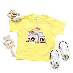 Looking for a cute tee for your kids? We have the perfect Keepin' It Cool Truck graphic tee addition to their closet! Also available in youth tees. Trendy Spring Playtime T-shirt, Cute Yellow T-shirt For Playtime, Family Matching Summer T-shirt With Screen Print, Screen Print Short Sleeve T-shirt For Playtime, Summer Funny Print T-shirt For Playtime, Family Matching Cartoon Print T-shirt For Summer, Playful Cartoon Print T-shirt For Spring, Funny Print T-shirt For Spring Playtime, Playful Pre-shrunk Short Sleeve T-shirt