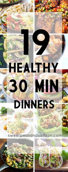 the healthy 30 minute dinner menu is displayed on an iphone screen with text overlay