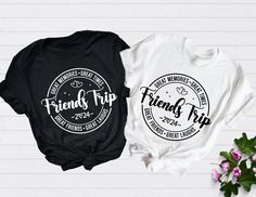 Embrace the spirit of friendship and fun with our Girl Trip T-shirt, the perfect attire for your next adventure with your besties. Whether you're planning a girls' weekend getaway, a camping excursion under the stars, or setting sail on a cruise in 2024, this shirt is a stylish and meaningful way to commemorate your shared experiences. Made for travel enthusiasts, this shirt is not just a piece of clothing but a symbol of cherished memories waiting to be made. Its matching design adds a touch of Friends Vacation Shirts Funny, Friends Cruise Shirts Ideas, Funny Vacation Shirts, Girls Weekend Shirts, Friends Trip, Girls Weekend Getaway, Cruise Essentials, Girl Trip, Friend Vacation