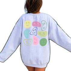 Trendy Long Sleeve Cartoon Print Sweater, Trendy Long Sleeve Sweater With Cartoon Print, Casual Long Sleeve Sweater With Cartoon Print, Trendy Cartoon Print Hoodie Top, Cute Gray Sweatshirt For Winter, Cute Oversized Spring Sweatshirt, Oversized Long Sleeve Hoodie With Cartoon Print, Oversized Winter Sweatshirt With Cartoon Print, Casual Cartoon Print Sweater