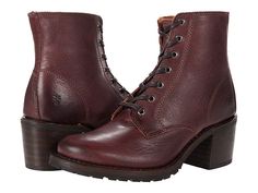 Frye Sabrina 6G Lace Up - Women's Lace-up Boots : Burgundy Waxed Veg Tan : This traditional work boot receives a stylish update. Leather upper is thick enough to survive the factory floor, and is carefully dyed to a muted finish. Smooth leather lining. Cushioned leather footbed. Rugged, durable rubber outsole. Measurements: Heel Height: 2 1 4 in Weight: 1 lb 6 oz Circumference: 10 3 4 in Shaft: 5 1 2 in Platform Height: 1 2 in Product measurements were taken using size 8, width B - Medium. Pleas Heeled Lace Up Boots, Women's Lace Up Boots, Tan Woman, Work Boot, Casual Lace, Lace Boots, Work Boots, Lace Up Boots, Smooth Leather