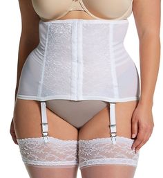 Waist cincher helps give you the perfect sculpted figure with its powermesh construction and contour bands. Spiral boning provides back support. Removable garters are adjustable and attach to your favorite hosiery. Shapette secures at front with vertical hook-and-eye closure for ease of use. Powermesh knit has smooth surface, so this style will not cling to your clothes. Exclusive horizontal contour bands shape hips, waist, back and derriere. 4 elastic garters detach from shapewear with silverto Fitted White Underbust Shapewear, White Stretch Corset With Medium Bust Support, White Underbust Shaping Shapewear, Bullet Bra, Body Shapewear, Waist Cincher, Back Support, Garters, Shapewear