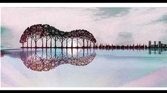 a painting with trees and water in the foreground that says, there is no image to describe