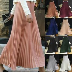 Womens Summer Elegant Midi Elastic Waist Pleated Maxi Skirt Party Travel Dress | eBay Non-stretch Pleated Flared Skirt For Party, Non-stretch Summer Pleated Skirt For Party, Long Pleated Skirt In Solid Color For Party, Long Pleated Skirt For Party, Long Solid Color Pleated Skirt For Party, Solid Color Long Pleated Skirt For Party, Party Dress With Lined Skirt In Solid Color, Winter Dress With Long Pleated Skirt, Winter Party Dress With Long Skirt