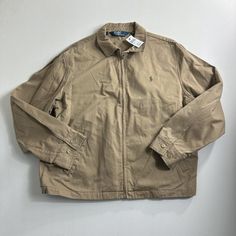 Vintage Polo By Ralph Lauren Khaki Twill Classic Bomber Jacket Mens Size 2xl Classic Long Sleeve Windbreaker For Outdoor, Casual Khaki Collared Sport Coat, Classic Collared Cotton Windbreaker, Classic Cotton Collared Windbreaker, Coats Vintage, Vintage Polo, Polo By Ralph Lauren, Polo Ralph, Mens Polo