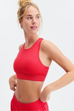 Trinity High Impact Sports Bra Fabletics red female Activewear >> Womens >> Sports Bras >> Sports Bra >> High Impact Knit regular Running/Training 4-Way Stretch/Breathable/Moisture-Wicking/Pockets/Removable Bra Cups Features innovative triple-pocket design Red Breathable Activewear, Summer Activewear For Light Sports, Red Racerback Sports Bra With Medium Support, Red Casual Activewear For Sports, Red Casual Activewear For Training, Red Sports Bra With Light Support For Yoga, Red High Stretch Sleeveless Sports Bra, Red Light Support Sports Bra For Yoga, Red Breathable Functional Activewear