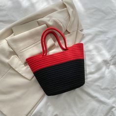 Casual Black Square Canvas Bag, Trendy Rectangular Bags With Contrast Color, Casual Red Rectangular Bag, Daily Use Rectangular Shoulder Bag With Contrast Color, Casual Red Rectangular Shoulder Bag, Casual Everyday Red Beach Bag, Casual Red Beach Bag For Everyday, Casual Red Beach Bag For Everyday Use, Trendy Large Capacity Red Beach Bag