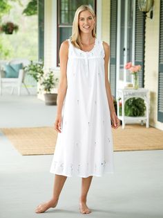 Nighty Night Dress, Vermont Country Store, Eileen West, Cotton Gowns, Cotton Nightgown, Sleeveless Gown, Women's Nightgowns, Nightgowns For Women, Country Store