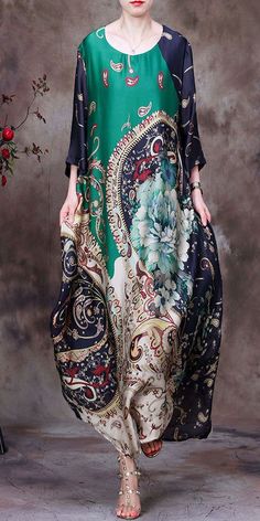 Don't miss our New Season Arrivals Get Your Perfect Looks! Worldwide delivery Silk Dress Long, Green Print, Long Dresses, Asymmetrical Dress, Women Tops, Half Sleeve, New Season, Silk Printing, Ladies Tops Fashion