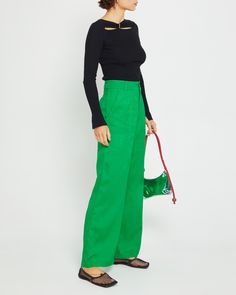 Product Details The Freda Pant's bright green hue is fun and fresh, while its high-waisted design and straight leg create a modern silhouette. Add this piece to your look for an instantly stylish upgrade. - Front button and zipper- Front pocket- Back pocket- Content: 30% Linen, 70% Rayon Style# C23WPA00225 Fit Notes - Model wearing a size XS - Model measurements: 5'8' Height / 32'' Bust / 23.5'' Waist / 34'' Hips- Garment measurements: Size Length Waist Hips XS 104.78 68.58 93.98 S 105.73 72.39 Green Full-length Bottoms For Fall, Green Full Length Bottoms For Fall, Green High-waisted Wide Leg Pants For Fall, Green Wide Leg Pants For Fall, Trendy Green Full-length Pants, High Waist Green Wide Leg Pants For Fall, Trendy Full Length Green Pants, Trendy Green Full Length Pants, Green Straight Leg Wide Pants For Summer