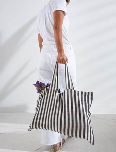 "Oversized Striped Beach bag, Cotton Handwoven Peshtemal Bag, Natural Cotton Shopping Bag with pocket, Tote Bag, Eco Bag, Oversize Tote Bag, Black and Cream Tote Bag, (22.5\" x 16\") 57x40 cm. Without lining **The inner pockets of the striped models are now black cotton fabric. It's not striped fabric.\"** Features: Width: 57 cm. ( 22.5\" ) Height: 40 cm. ( 16\" ) Shoulder height: 23 cm. ( 9\" ) Black Striped Bag, a charismatic stance:) 100% Handwoven 100% Turkish Cotton Unlined strong bag with Summer Striped Rectangular Bags, Beach Cotton Bags With Pockets, Cotton Beach Bags With Pockets, Summer Beach Shoulder Bag With Pockets, Summer Cotton Bag With Pockets, Summer Cotton Bags With Pockets, Travel Bags With Pockets In Natural Color, Summer Vacation Beach Bag With Pockets, Eco-friendly Summer Shoulder Bag With Pockets