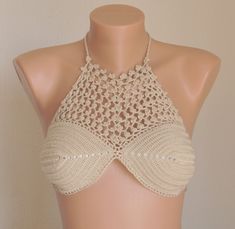 Crochet bikini top I made this adorable and feminine crochet high neck halter bikini top from 100 % mercerized cottons yarn. This hand crafted adorable crochet high neck halter festival bikini top is ideal at the beach or the pool.Also you can wear this crochet bikini top with shorts or denims in summer evenings to go to club or dinner. You can choose size during the purchasing. SIZE CHART; (XS) Extra Small: 81-84 cm / 32-33 inches US 30B I 32A I 32AA I 30C I 32B I 32A I 34AA EU 70B I 75A I 70B Summer Bra, Crochet High Neck, Top Swimwear, Mercerized Cotton Yarn, Festival Pants, Crochet Halter, 2016 Summer, Swimwear Women, Crochet Halter Tops