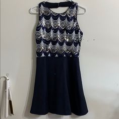 Navy Blue Dress With A Sequin Detailing On The Bodes Never Worn Dresses Homecoming, Navy Blue Dress, Doll Dresses, Navy Blue Dresses, Homecoming Dress, Blue Dress, Doll Dress, Blue And Silver, Homecoming Dresses