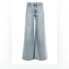 Daily Blue Is A Sustainable Brand That Uses Recycled Organic Cotton And Other Post-Consumed Materials - Like This Light Blue Two-Toned Wide Leg Pant That Is Made From 100% Cotton And A Japanese Rigid Recycled Denim Blend Rise 10” Inseam 32” Leg Opening 25” Blue Recycled Denim Flare Jeans With Frayed Hem, Trendy Blue Recycled Denim Flare Jeans, Trendy Blue Flare Jeans In Recycled Denim, Blue Flare Jeans With Frayed Hem In Recycled Denim, Blue Jeans With Frayed Hem, Blue Flare Jeans With Frayed Hem, Chic Blue Jeans, Blue Wide Leg Flare Jeans In Recycled Denim, Chic Blue Jeans With Frayed Hem