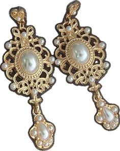 Ornate Dangle Bridal Earrings For Formal Occasions, Elegant Pierced Danglers For Formal Occasions, Formal White Pierced Chandelier Earrings, White Pierced Chandelier Earrings For Formal Occasions, Formal Ornate Dangle Chandelier Earrings, Ornate Dangle Chandelier Earrings For Formal Occasion, Ornate Bridal Earrings For Formal Occasions, Gold Costume Jewelry Earrings For Wedding, Ornate Bridal Earrings For Festive Occasions