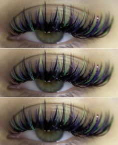 Eyelash Extensions With Green, Colorful Lashes Extensions, Neon Lash Extensions, Lash Inspo Eyelash Extensions Color, Purple Lashes Extensions, Lash Sets With Color, Halloween Lashes Extensions, Creative Lash Extensions