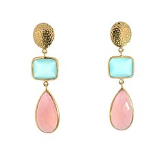 In shades of blue and pink, our Lindsey dangle earrings feature faceted Chalcedony stones. With graceful movement, these earrings are perfect for everyday wear. Suitable for gender reveal parties as well. They are crafted in 925 sterling silver and finished with a fine 18-carat gold plating. Length: 2 inch (5 cm) Weight: Each earring has a weight of 5 grams Natural stones Pink Fine Jewelry Earrings For Party, Modern Blue Earrings With Gemstone Accents, Fusion Style Earrings With Natural Stones, Fine Jewelry Pink Teardrop Earrings, Pink Gemstone Drop Earrings, Fusion Style Pink Jewelry With Gemstone Accents, Pink Drop Earrings With Gemstone Accents, Pink Gemstone Accented Earrings For Party, Pink Gemstone Accented Party Earrings