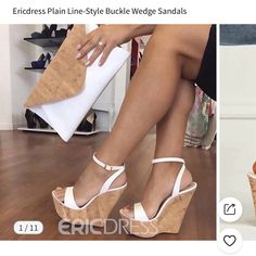 Brand New Never Been Worn. No Flaws White Wedge Sandals, White Wedges, Prom Heels, Ankle Strap Wedges, Prom Shoes, Fabulous Shoes, Crazy Shoes, Suho, Beautiful Shoes