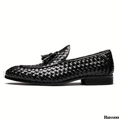 Russoo - Spring and Summer Mens Casual Tassel Loafer Shoes: Non-Slip Slip-On Footwear for Comfort and Style Elegant Summer Tassel Loafers Slip-on, Elegant Summer Slip-on Tassel Loafers, Spring Party Slip-on Tassel Loafers, Spring Party Tassel Slip-on Loafers, Black Formal Slip-ons For Summer, Summer Formal Tassel Loafers With Round Toe, Black Slip-on Dress Shoes For Summer, Mens Tassel Loafers, Summer Mens