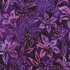 a purple and pink flower pattern on a black background with watercolng effect in the middle