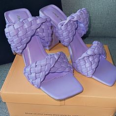 Purple Mules, Never Worn. Casual Purple Heels, Casual Purple Round Toe Heels, Casual Heels With Wrapped Heel In Synthetic Material, Casual Synthetic Heels With Wrapped Heel, Purple Pointed Toe Synthetic Sandals, Purple Synthetic Heels For Spring, Casual Purple Synthetic Heels, Spring Purple Synthetic Heels, Purple Synthetic Heels With Wrapped Heel