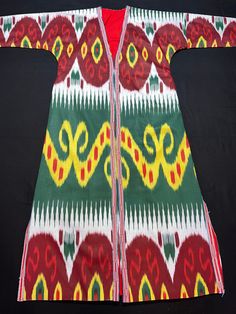 Traditional Long Sleeve Dress With Ikat Print, Traditional Long Sleeve Ikat Print Dress, Multicolor Long Sleeve Kaftan For Transitional Season, Festive Long Sleeve Kaftan With Woven Motifs, Traditional Ikat Print Tunic Dress, Red Long Sleeve Kaftan With Traditional Patterns, Traditional Ikat Print Tunic Kaftan, Traditional Ikat Print Festival Dresses, Traditional Ikat Print Kaftan For Festive Occasions