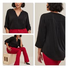 Torrid Harper Studio Crepe De Chine Pullover 3/4 Sleeve Blouse In Black Size 2x Nwt. Studio Crepe De Chine Woven Fabric: A Travel-Ready, Drapey Fabric With A Luxurious Feel And A Light Sheenyour Polished Look Is As Easy As Wash, Wear And Go. Product Details Fit Model Is 5'10" Wearing Size 1. Flowy Silhouette. Measures Approx. 30" From Shoulder. Materials + Care Stretch Level: None. Wrinkle Resistant. Semi-Opaque. 100% Polyester. Machine Wash Cold. Tumble Dry Low. Details Split Neckline With Button Placket. 3/4 Roll Tab Sleeves. Two Chest Pockets. Shirttail Hem. Color: Black #Lisamariesvibe #Torrid #Harper #Crepedechine #Pullover #Tabsleeve #Blackblouse #Blouse #Daytonight #Career #We Black Relaxed Fit Blouse With 3/4 Sleeve, Polished Look, Tumble Dryer, Button Placket, Black Blouse, Chest Pocket, Woven Fabric, Work Wear, Fitness Models