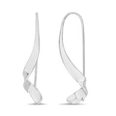 Polished Swirled Ribbon Design Wire Earrings in Rhodium Plated Sterling Silver for Women Size: One Size. Color: White. Gender: female. Age Group: adult. Swirl Earrings For Pierced Ears, Swirl-shaped Earrings With Ear Wire, Elegant Twisted Silver Earrings, Elegant Swirl Ear Wire Earrings, Elegant Swirl Earrings With Ear Wire, Elegant Adjustable Spiral Wrap Earrings, Ribbon Design, Wire Earrings, Rhodium Plated