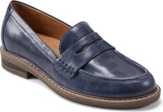 Earth® Javas Penny Loafer (Women) | Nordstrom Blue Loafers Outfit Women, Comfortable Loafers Women, Loafers Outfit Women, Navy Loafers, Vintage Loafers, Style At A Certain Age, Blue Loafers, Loafers Outfit, Comfortable Loafers