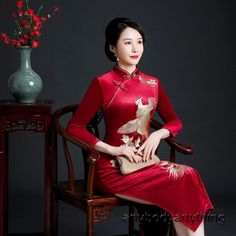 #ad Find ideas�and inspiration for Women Cheongsam Dress Mom Banquet Dress Elegant Qipao Gown Party Cheongsam Dress, Party Clothing Traditional Red Dresses For Tea Ceremony, Fitted Dress With Stand Collar For Festive Events, Fitted Cheongsam For Festivals, Long Dresses For Tea Ceremony, Elegant Fitted Dress For New Year, Traditional Fitted Dress With Stand Collar, Traditional Long Sleeve Dress For Tea Ceremony, Traditional Formal Dress With Stand Collar, Elegant Fitted Cheongsam For Festivals