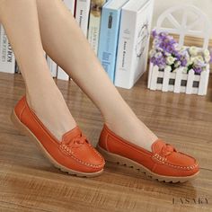 Lasaky - Premium Leather Flats: Stylish Casual Shoes with Comfortable Rubber Soles Casual Synthetic Moccasins With Round Toe, Casual Synthetic Closed Toe Moccasins, Slip-on Synthetic Moccasins With Round Toe, Orange Loafers With Round Toe For Spring, Casual Synthetic Moccasins For Spring, Orange Round Toe Loafers For Spring, Spring Orange Loafers With Round Toe, Spring Orange Round Toe Loafers, Spring Synthetic Flat Heel Moccasins