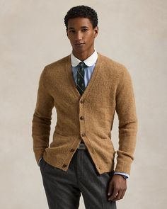 Wool V-neck Sweater With Buttons, Classic Brown Knitted Outerwear, Classic Knitted Brown Outerwear, Classic Knitted V-neck Outerwear, V-neck Mohair Outerwear For Fall, Mohair V-neck Outerwear For Fall, Wool Knitted V-neck Cardigan, Fall Mohair V-neck Outerwear, Classic Mohair Outerwear For Fall