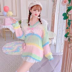 Kawaii Pastel Aesthetic, Pastel Kawaii Aesthetic, Rainbow Pasta, Japanese Lolita Fashion, Kawaii Swimsuit, Cute Marshmallows, Aesthetic Sweaters, Fashion Kawaii