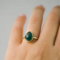 SUMMER SALE Green Onyx Ring Gemstone Ring Stacking by delezhen Gold Faceted Emerald Ring As Gift, Gold Faceted Emerald Ring Gift, Faceted Gold Emerald Ring Gift, Green Teardrop Rings For Gift, Faceted Rings For Gifts, May Birthstone, Faceted Rings For May Birthstone Gifts, Emerald Faceted Ring As A Gift, Faceted Emerald Ring As A Gift, Emerald Teardrop Rings For Gifts