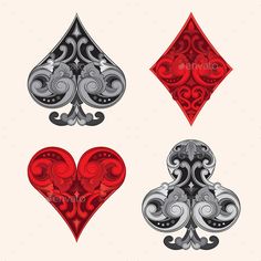 four playing cards in the shape of hearts and spades - miscellaneous symbols decorative objects