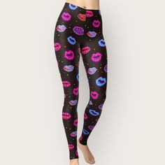 This Legging Features High Quality 3d Digital Print; 80's Color Splash Leggings, Colorful Lips Pattern. Elastic Waistband On Very Soft Stretchy Thick Fabric. Suitable For Daily Wear Workout Or Pajamas. Condition New With Tags Product Details Color Neon Colorful Lips Elastic Waist Buttery Soft Fabric 4-Way Stretchy Elastic Material Pull On Styling Imported Size & Fit (Approx Flat Lay Measurements) Size Medium Waist 11" Front Rise 10" Inseam 29" Materials & Care 95% Polyester, 5% Spandex Machine W Black Stretch Disco Bottoms, 90s Black Graphic Print Bottoms, Black Disco Bottoms For Summer, Black Fitted Disco Pants, Trendy Bottoms With Graphic Print For Party, Trendy Graphic Print Bottoms For Party, 90s Style Fitted Black Pants, Retro Black Bottoms For Night Out, 80s Leggings