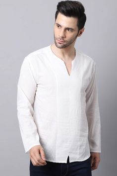 Festive Casual Long Sleeve Shirt, White Casual Festive Top, Festive Long Sleeve Casual Shirt, Casual Long Sleeve Festive Shirt, White Casual Top For Festive Season, White Casual Tops For Festive Occasions, Casual White Top For Festive Season, Casual V-neck Kurta For Spring, Festive Casual Tunic Tops